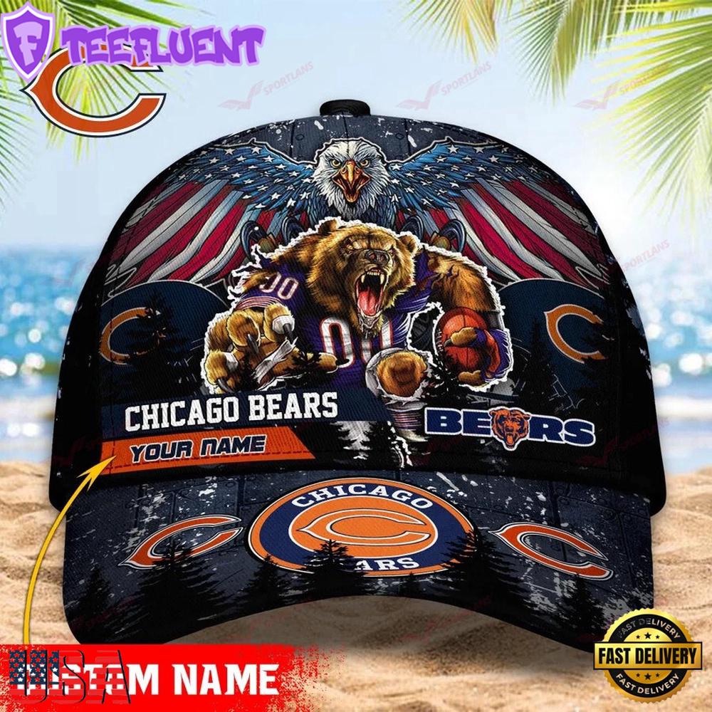 Custom Name Chicago Bears NFL Mascot Eagle Baseball Cap