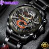 Custom Name Chicago Bears NFL Men Black Stainless Steel Watch Gift For Fans