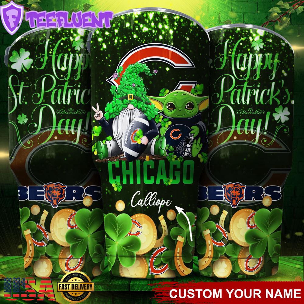 Custom Name Chicago Bears NFL Shamrock Happy Patrick Day Tumbler
