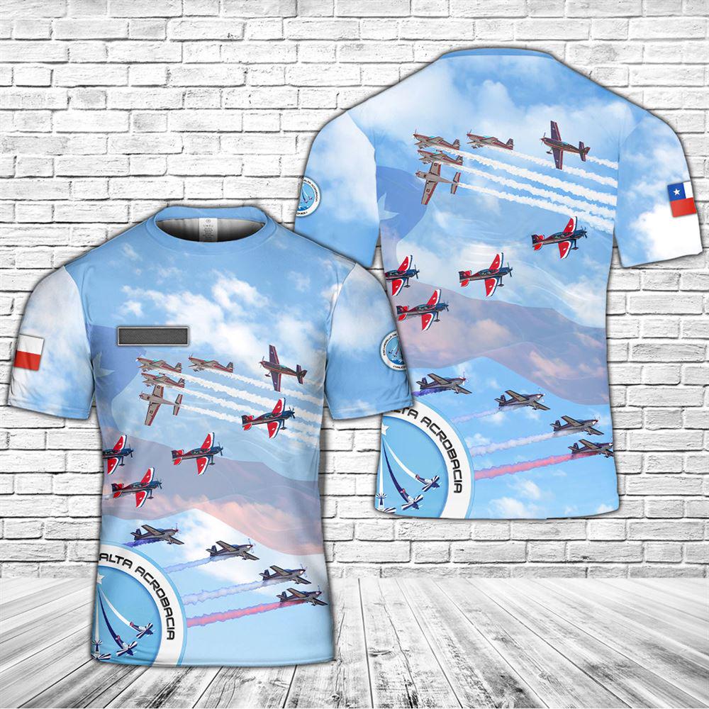 Custom Name Chilean Air Force Escuadrilla de Alta Acrobacia Halcones (Hawks High Aerobatics Squad) Aerobatic flight display team T-Shirt 3D