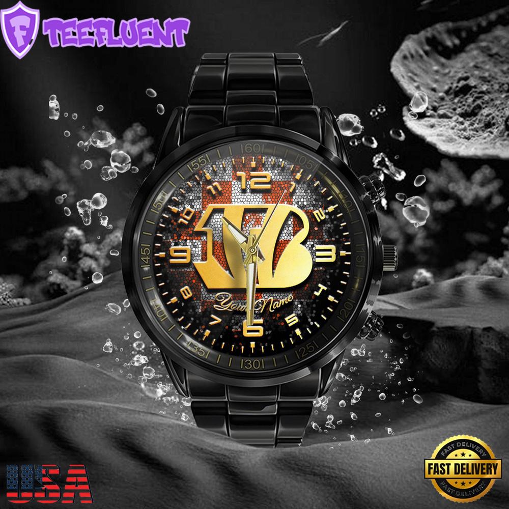 NFL Custom Name Cincinnati Bengals 3D Men Black Stainless Steel Watch NFL Custom Name Cincinnati Bengals 3D Men Black Stainless Steel Watch