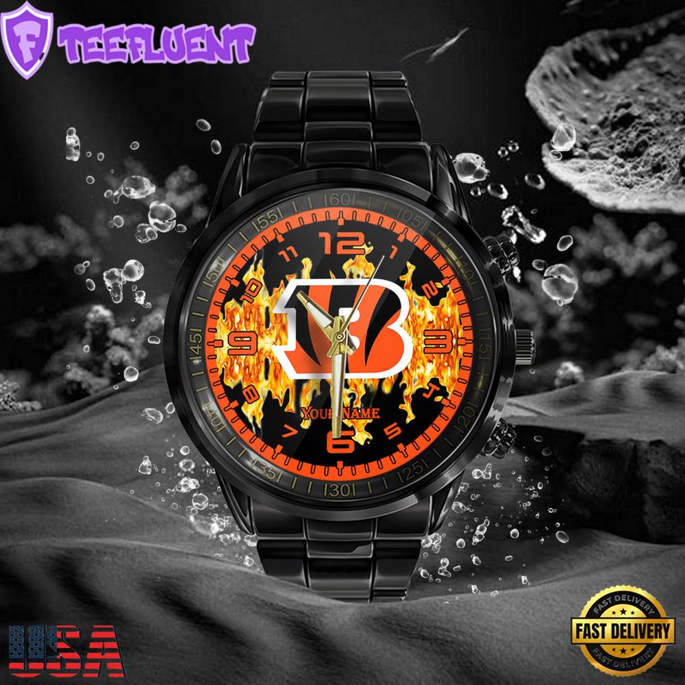 NFL Custom Name Cincinnati Bengals 3D Men Black Stainless Steel Watch NFL Custom Name Cincinnati Bengals 3D Men Black Stainless Steel Watch