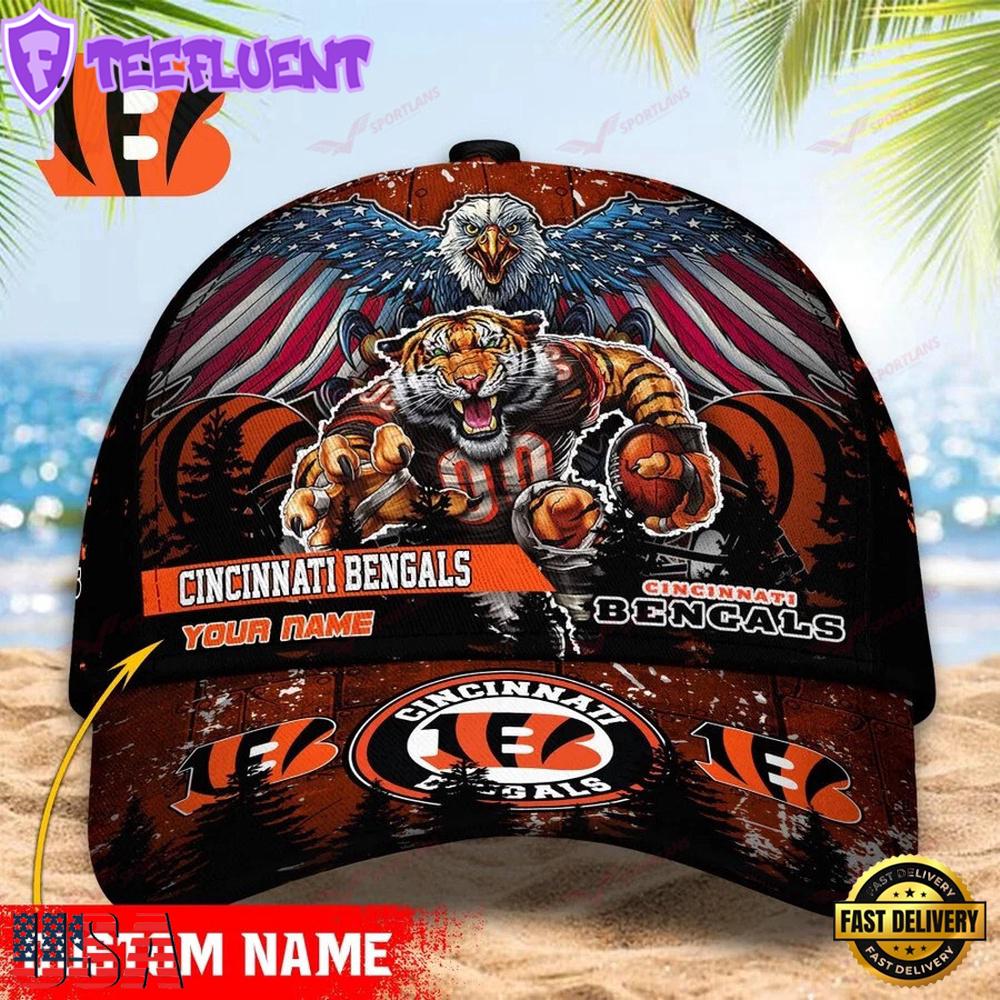 Custom Name Cincinnati Bengals NFL Mascot Eagle Baseball Cap