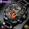 Custom Name Cincinnati Bengals NFL Men Black Stainless Steel Watch Gift For Fans
