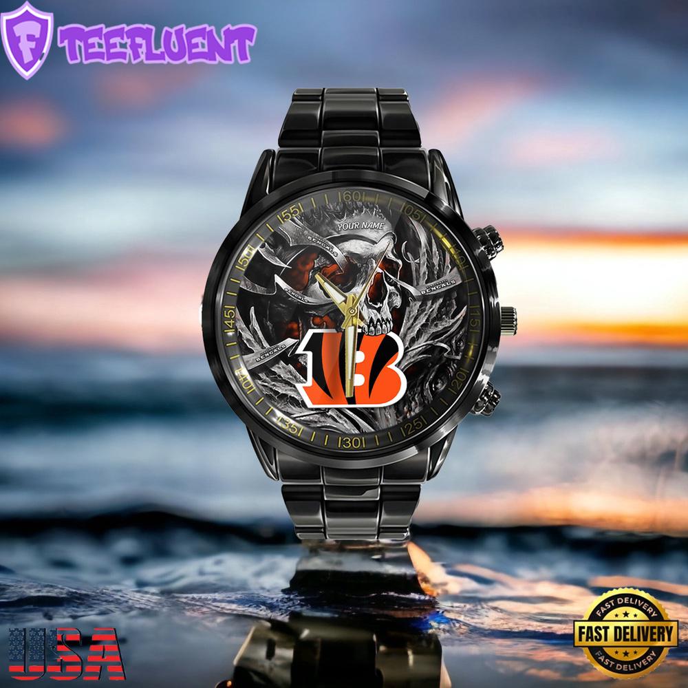 NFL Custom Name Cincinnati Bengals Men Black Stainless Steel Watch NFL Custom Name Cincinnati Bengals Men Black Stainless Steel Watch