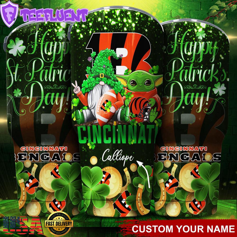 Custom Name Cincinnati Bengals NFL Shamrock Happy Patrick Day Tumbler