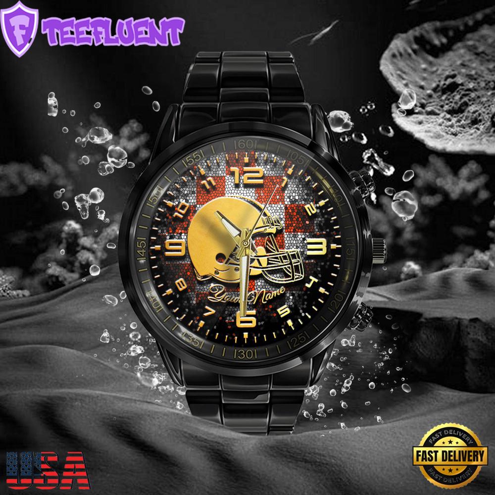 NFL Custom Name Cleveland Browns 3D Men Black Stainless Steel Watch NFL Custom Name Cleveland Browns 3D Men Black Stainless Steel Watch