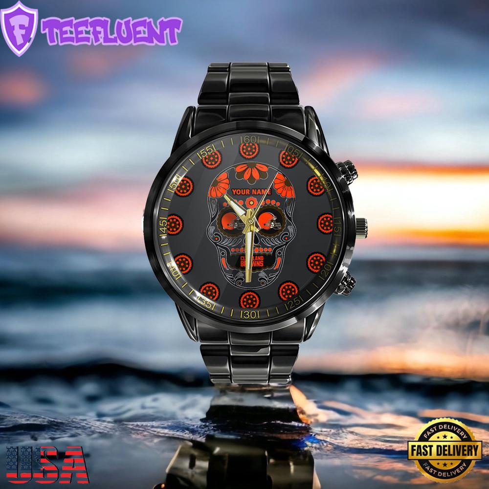 NFL Custom Name Cleveland Browns Men Black Stainless Steel Watch NFL Custom Name Cleveland Browns Men Black Stainless Steel Watch