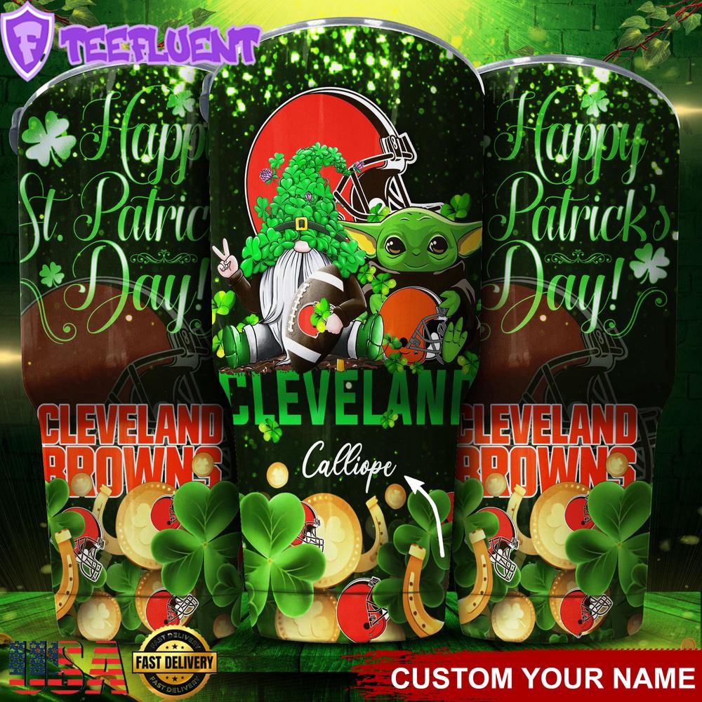 Custom Name Cleveland Browns NFL Shamrock Happy Patrick Day Tumbler
