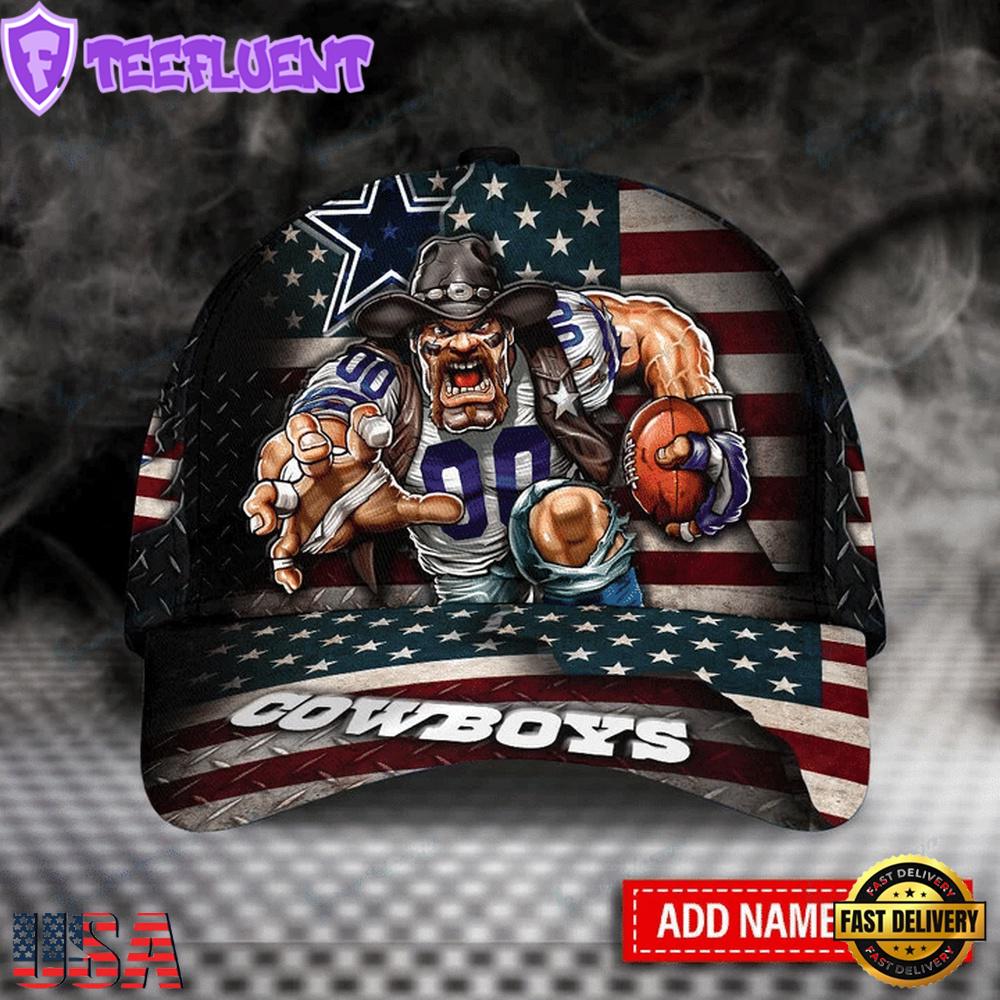 Custom Name Dallas Cowboys Mascot US Flag Nfl Team Sport Baseball Cap