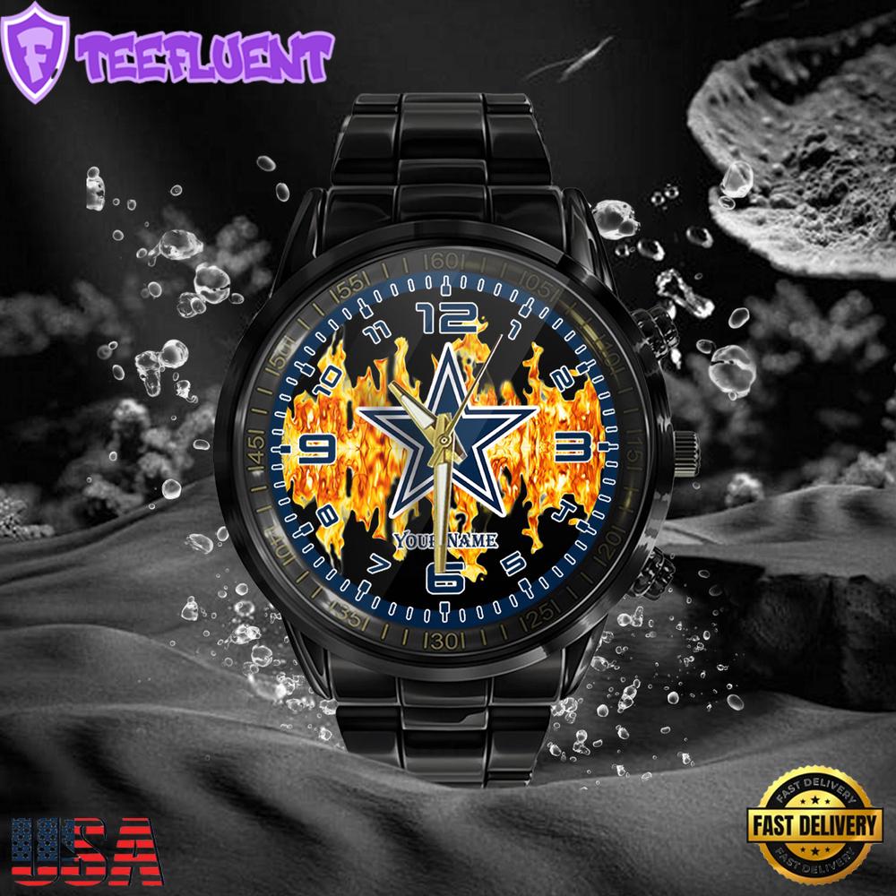 NFL Custom Name Dallas Cowboys 3D Men Black Stainless Steel Watch NFL Custom Name Dallas Cowboys 3D Men Black Stainless Steel Watch