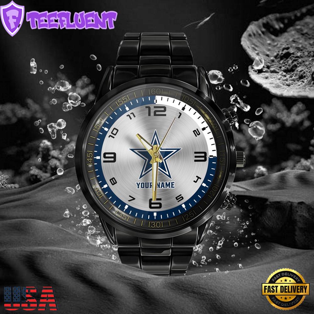 NFL Custom Name Dallas Cowboys Black Stainless Steel Watch Gifts For Fans NFL Custom Name Dallas Cowboys Black Stainless Steel Watch Gifts For Fans