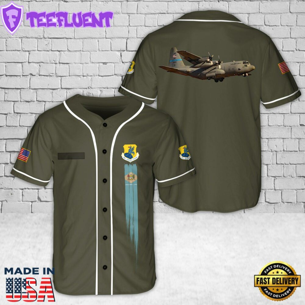 Custom Name Delaware Air National Guard 166th Airlift Wing 40209 Lockheed C-130 H2 Hercules The First State Baseball Jersey