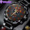Custom Name Denver Broncos NFL Men Black Stainless Steel Watch Gift For Fans