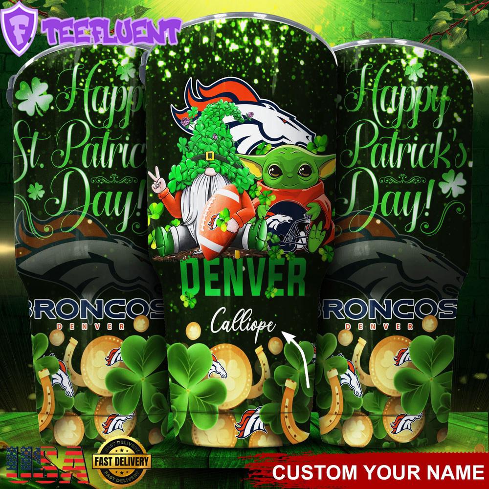 Custom Name Denver Broncos NFL Shamrock Happy Patrick Day Tumbler
