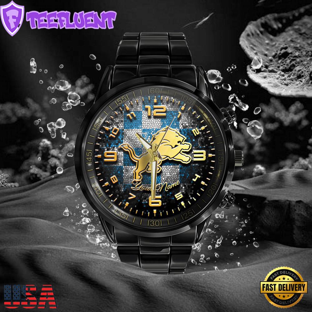NFL Custom Name Detroit Lions 3D Men Black Stainless Steel Watch NFL Custom Name Detroit Lions 3D Men Black Stainless Steel Watch