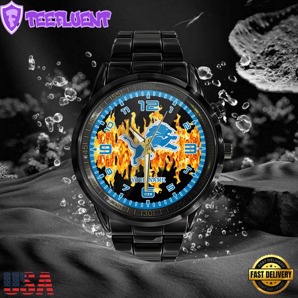 NFL Custom Name Detroit Lions 3D Men Black Stainless Steel Watch NFL Custom Name Detroit Lions 3D Men Black Stainless Steel Watch