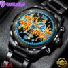 Custom Name Detroit Lions NFL 3D Men Black Stainless Steel Watch Gift For Fans