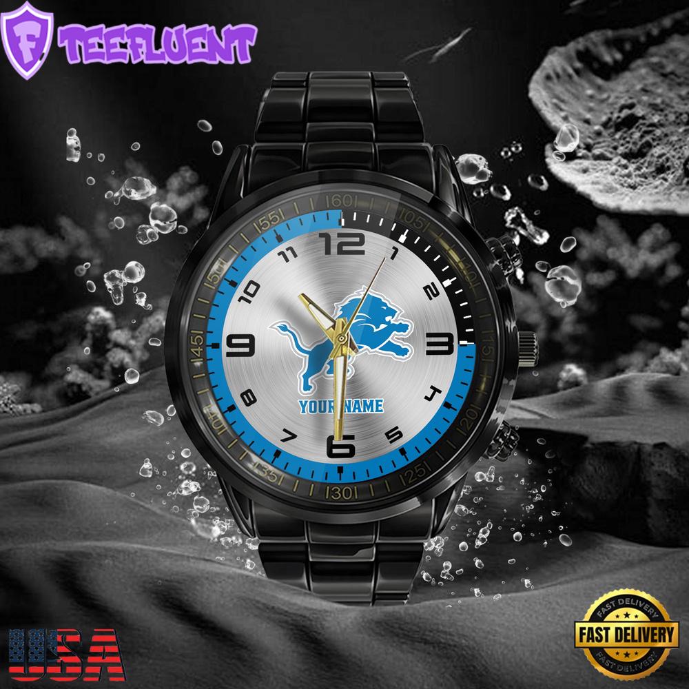 NFL Custom Name Detroit Lions Black Stainless Steel Watch Gifts For Fans NFL Custom Name Detroit Lions Black Stainless Steel Watch Gifts For Fans