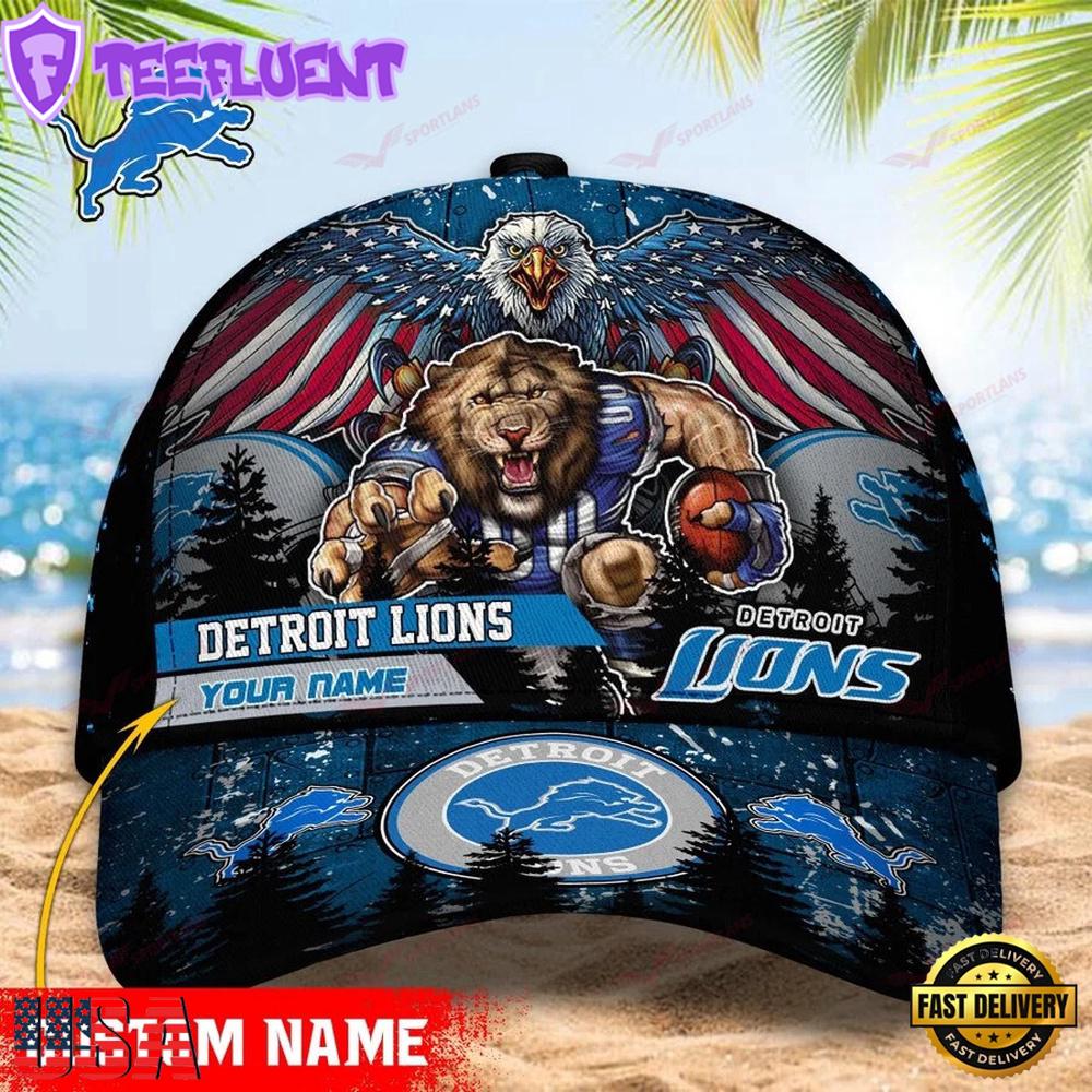 Custom Name Detroit Lions NFL Mascot Eagle Baseball Cap