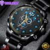 Custom Name Detroit Lions NFL Men Black Stainless Steel Watch Gift For Fans