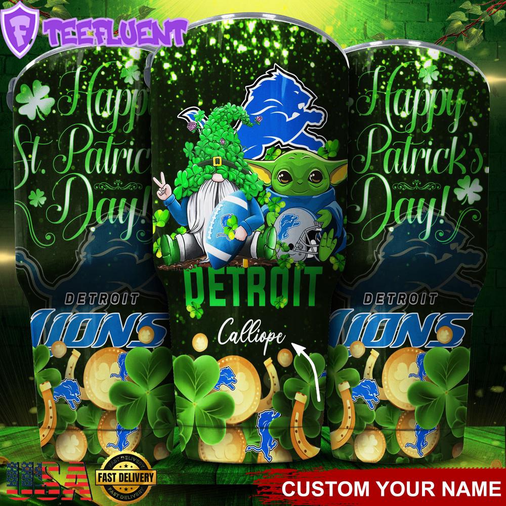 Custom Name Detroit Lions NFL Shamrock Happy Patrick Day Tumbler