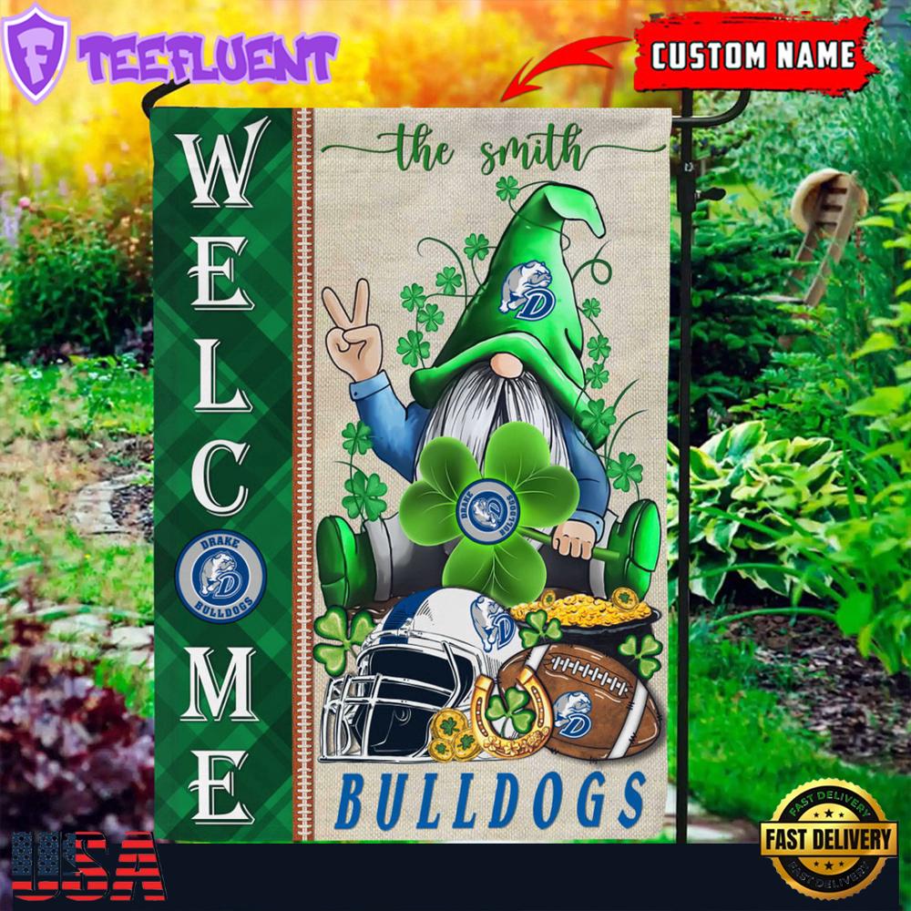 Custom Name Drake Bulldogs Happy St. Patrick's Day Shamrock House And Garden Flag
