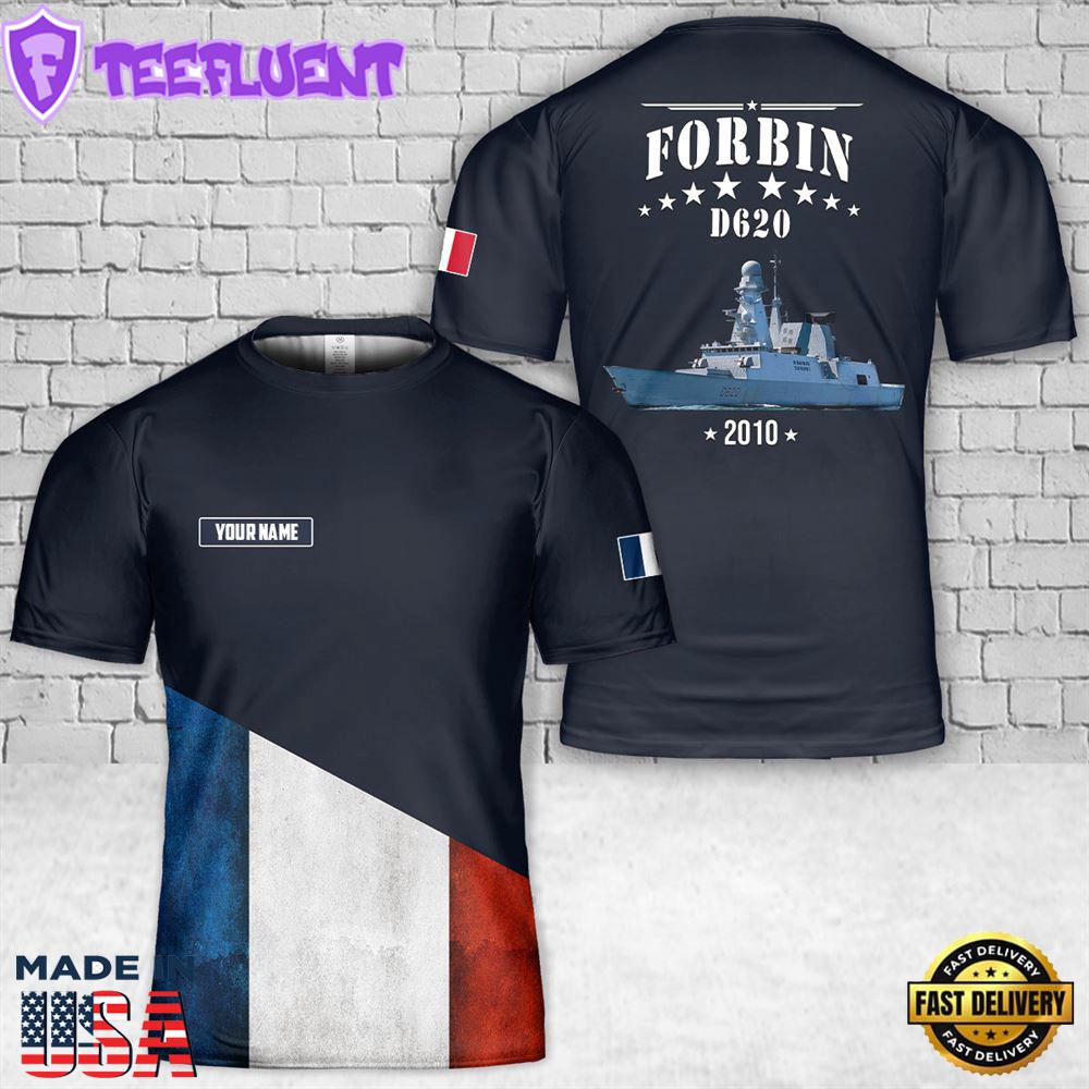 Custom Name French Navy Forbin (D620) T-Shirt 3D