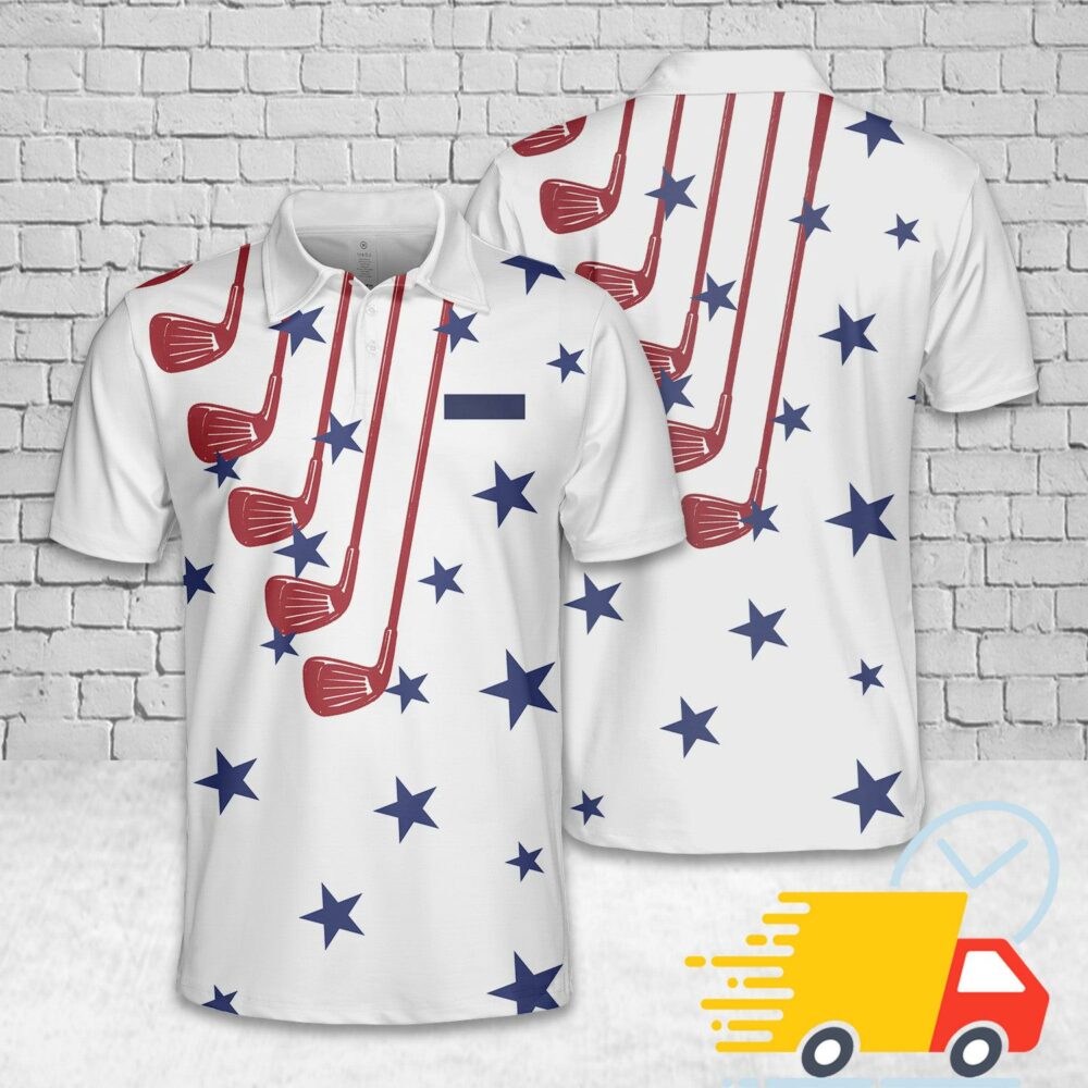 Custom Name Golf American Flag 4th Of July Patriotic Polo Shirt 1