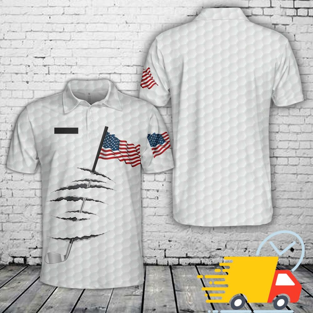 Custom Name Golf American Flag 4th Of July Patriotic Polo Shirt