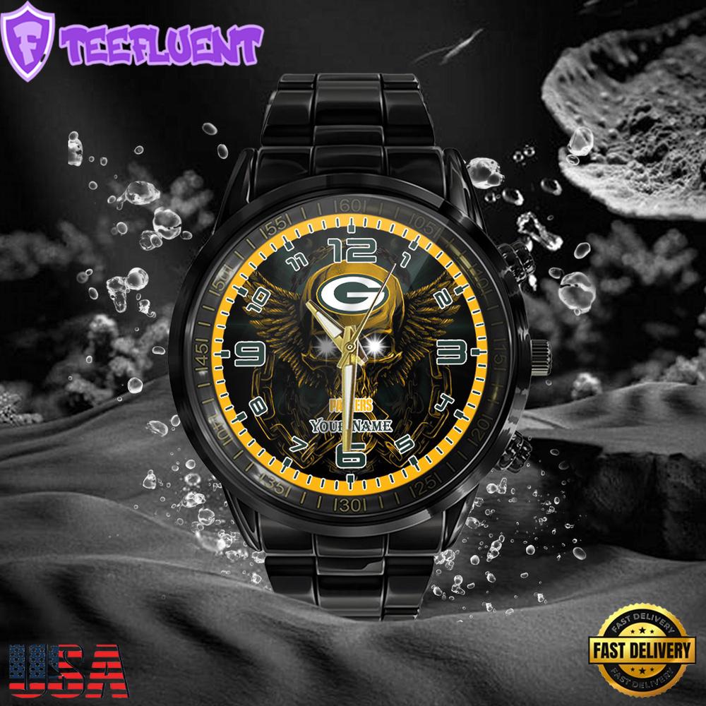 NFL Custom Name Green Bay Packers 3D Men Black Stainless Steel Watch NFL Custom Name Green Bay Packers 3D Men Black Stainless Steel Watch