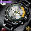Custom Name Green Bay Packers NFL Black Stainless Steel Watch Gifts For Fans