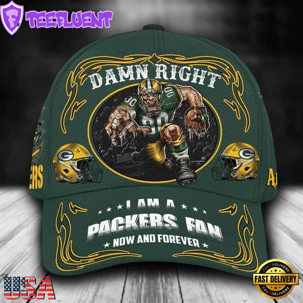 Custom Name Green Bay Packers NFL Mascot Damn Right Sport Baseball Cap