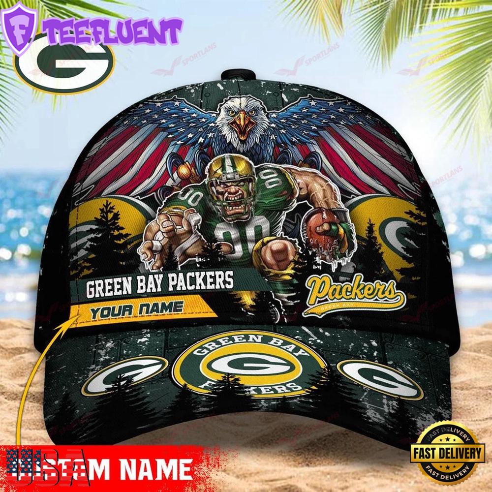 Custom Name Green Bay Packers NFL Mascot Eagle Baseball Cap