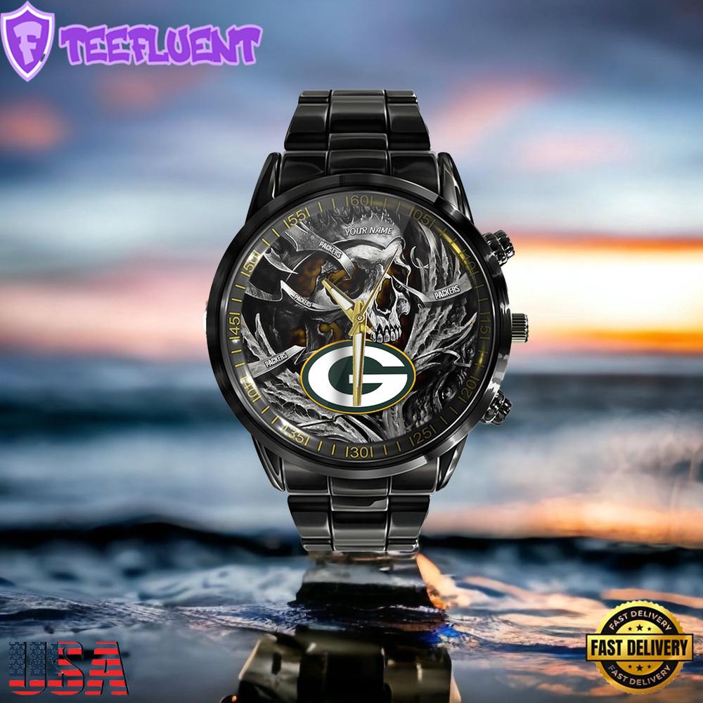 NFL Custom Name Green Bay Packers Men Black Stainless Steel Watch NFL Custom Name Green Bay Packers Men Black Stainless Steel Watch