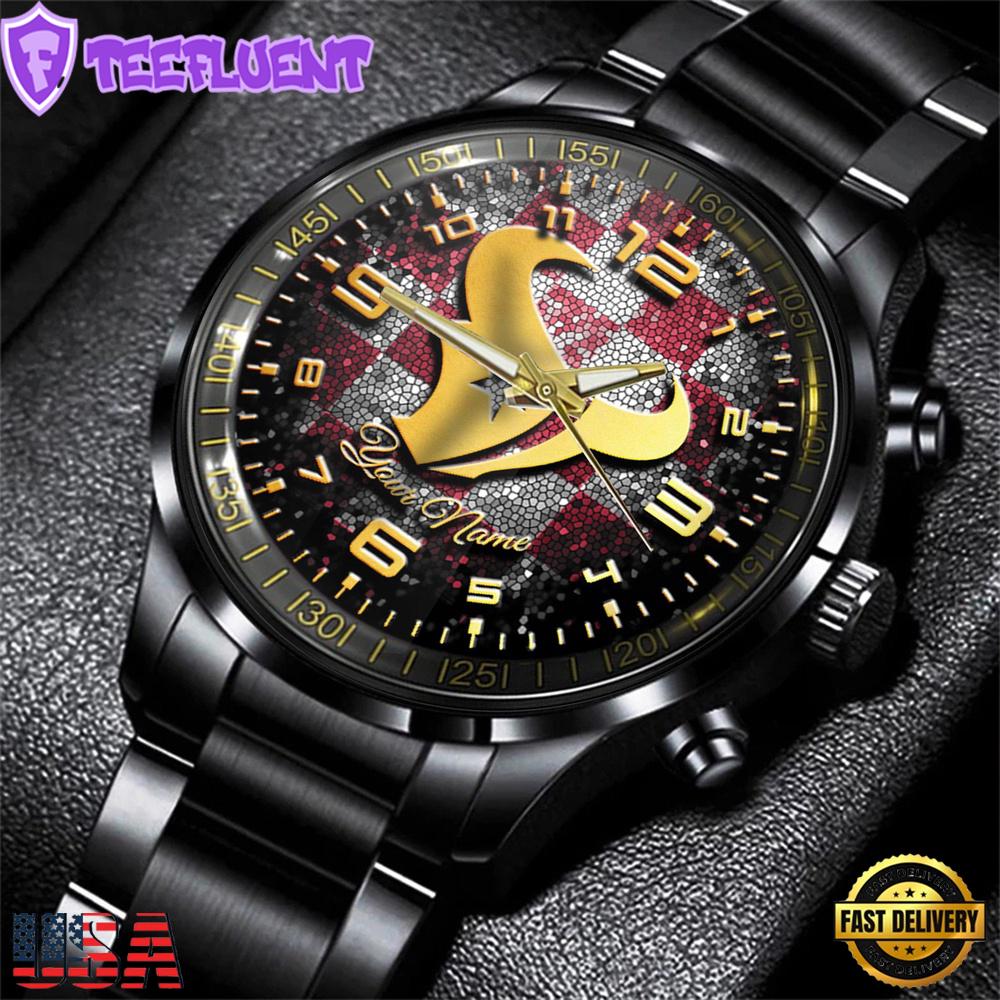 Custom Name Houston Texans NFL 3D Men Black Stainless Steel Watch Gift For Fans