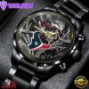 Custom Name Houston Texans NFL Men Black Stainless Steel Watch Gift For Fans