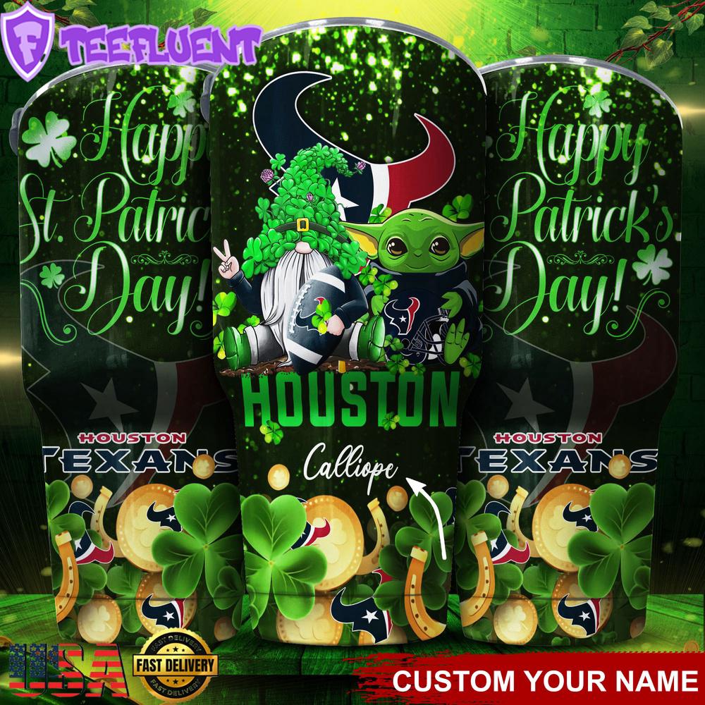 Custom Name Houston Texans NFL Shamrock Happy Patrick Day Tumbler