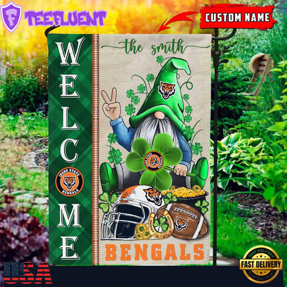 Custom Name Idaho State Bengals Happy St. Patrick's Day Shamrock House And Garden Flag