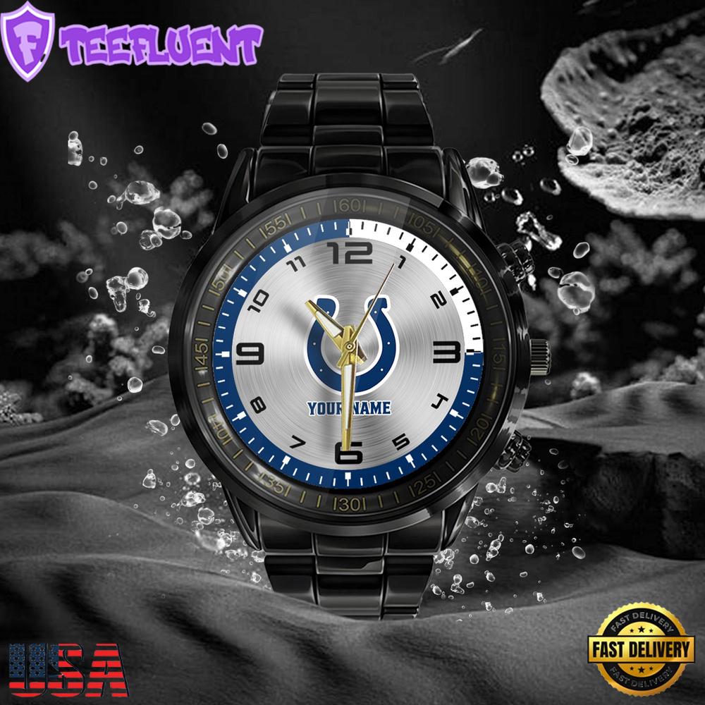NFL Custom Name Indianapolis Colts Black Stainless Steel Watch Gifts For Fans NFL Custom Name Indianapolis Colts Black Stainless Steel Watch Gifts For Fans