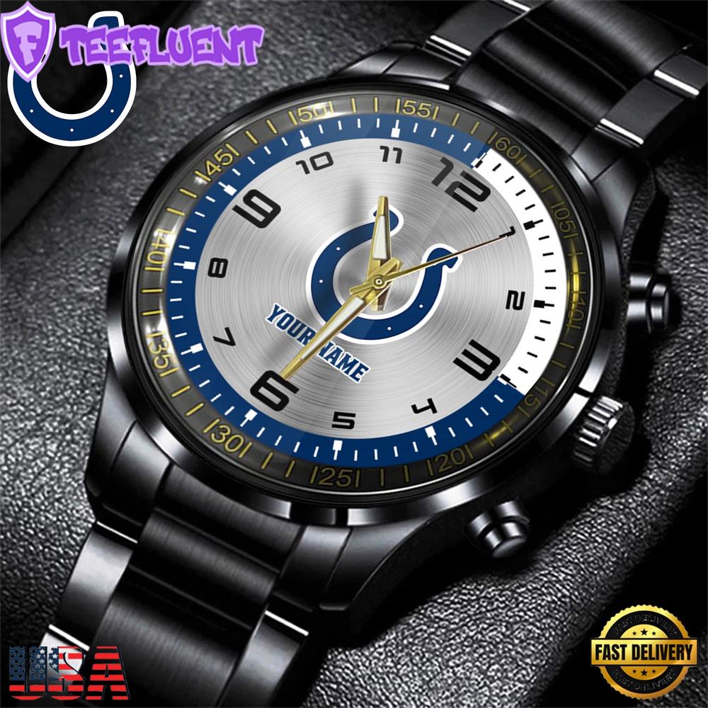 Custom Name Indianapolis Colts NFL Black Stainless Steel Watch Gifts For Fans