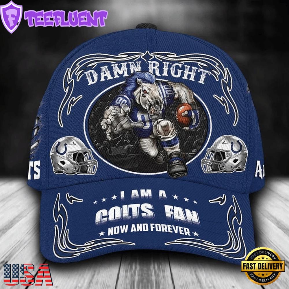 Custom Name Indianapolis Colts NFL Mascot Damn Right Sport Baseball Cap