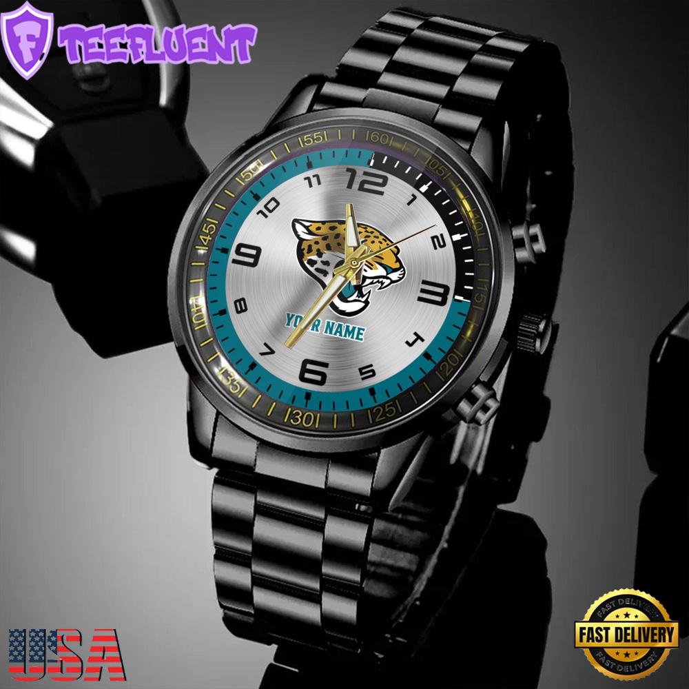 Custom Name Jacksonville Jaguars NFL Black Stainless Steel Watch Gifts For Fans