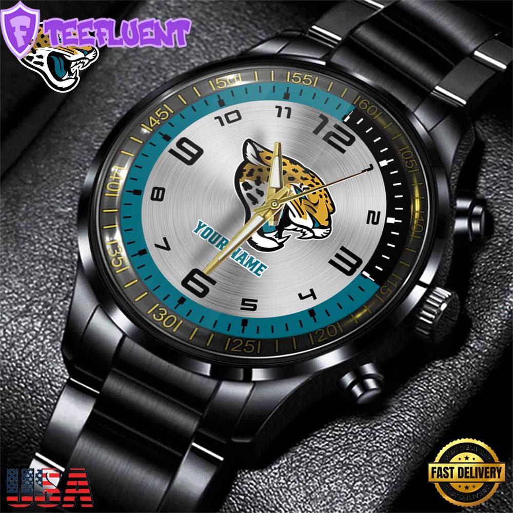 Custom Name Jacksonville Jaguars NFL Black Stainless Steel Watch Gifts For Fans
