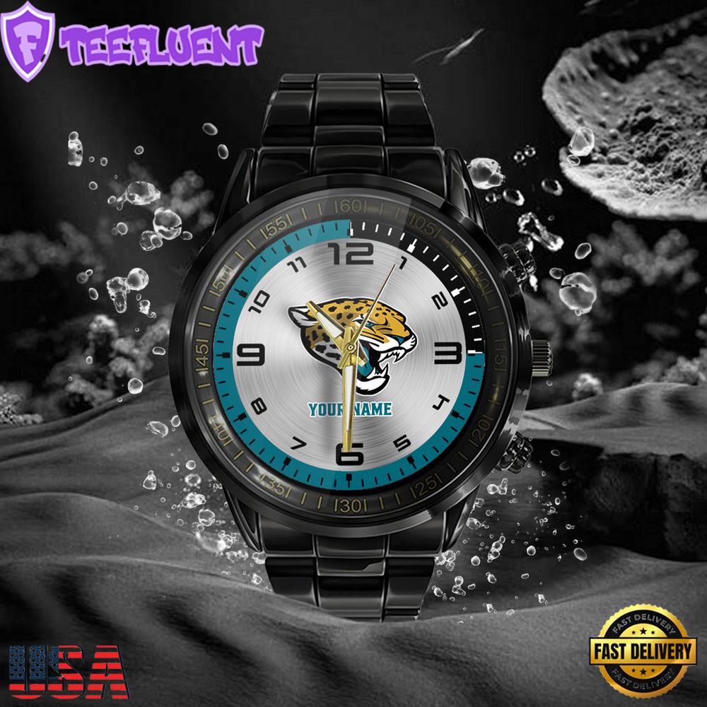 NFL Custom Name Jacksonville Jaguars Black Stainless Steel Watch Gifts For Fans NFL Custom Name Jacksonville Jaguars Black Stainless Steel Watch Gifts For Fans