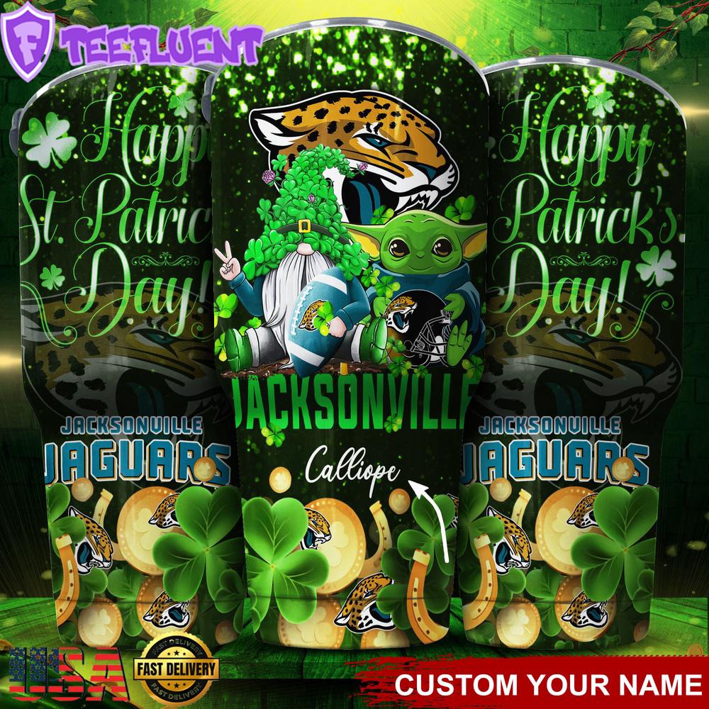 Custom Name Jacksonville Jaguars NFL Shamrock Happy Patrick Day Tumbler