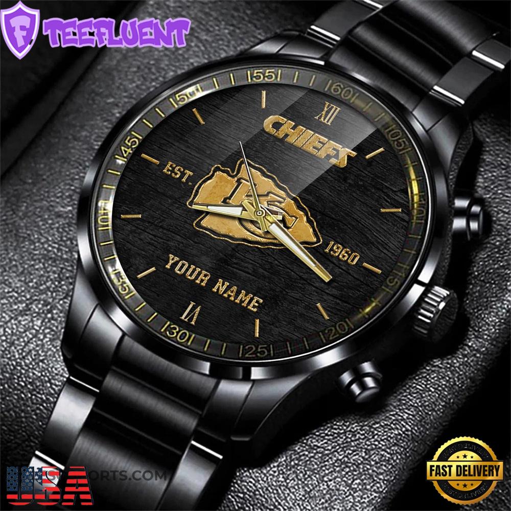 NFL Custom Name Kansas City Chiefs Black Stainless Steel Watch For Fans NFL Custom Name Kansas City Chiefs Black Stainless Steel Watch For Fans