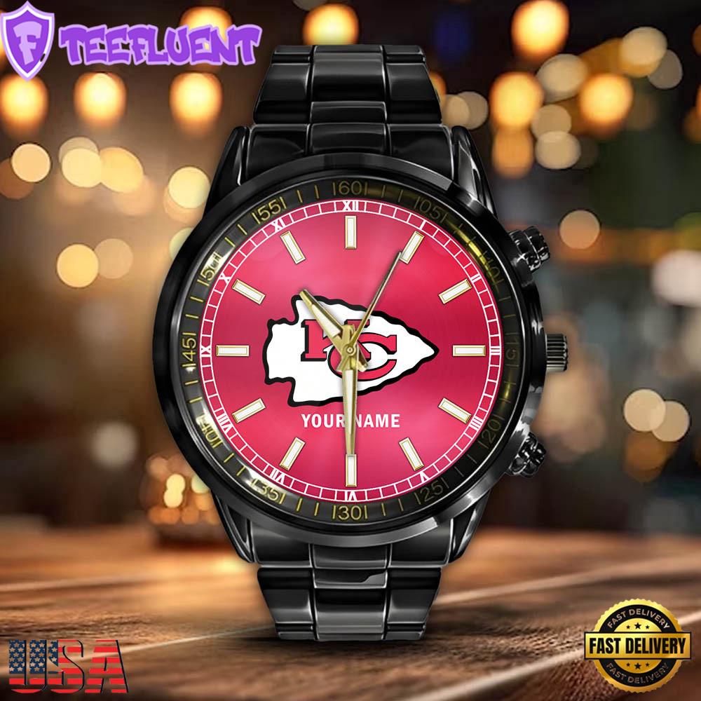 NFL Custom Name Kansas City Chiefs Black Stainless Steel Watch Gifts For Fans NFL Custom Name Kansas City Chiefs Black Stainless Steel Watch Gifts For Fans