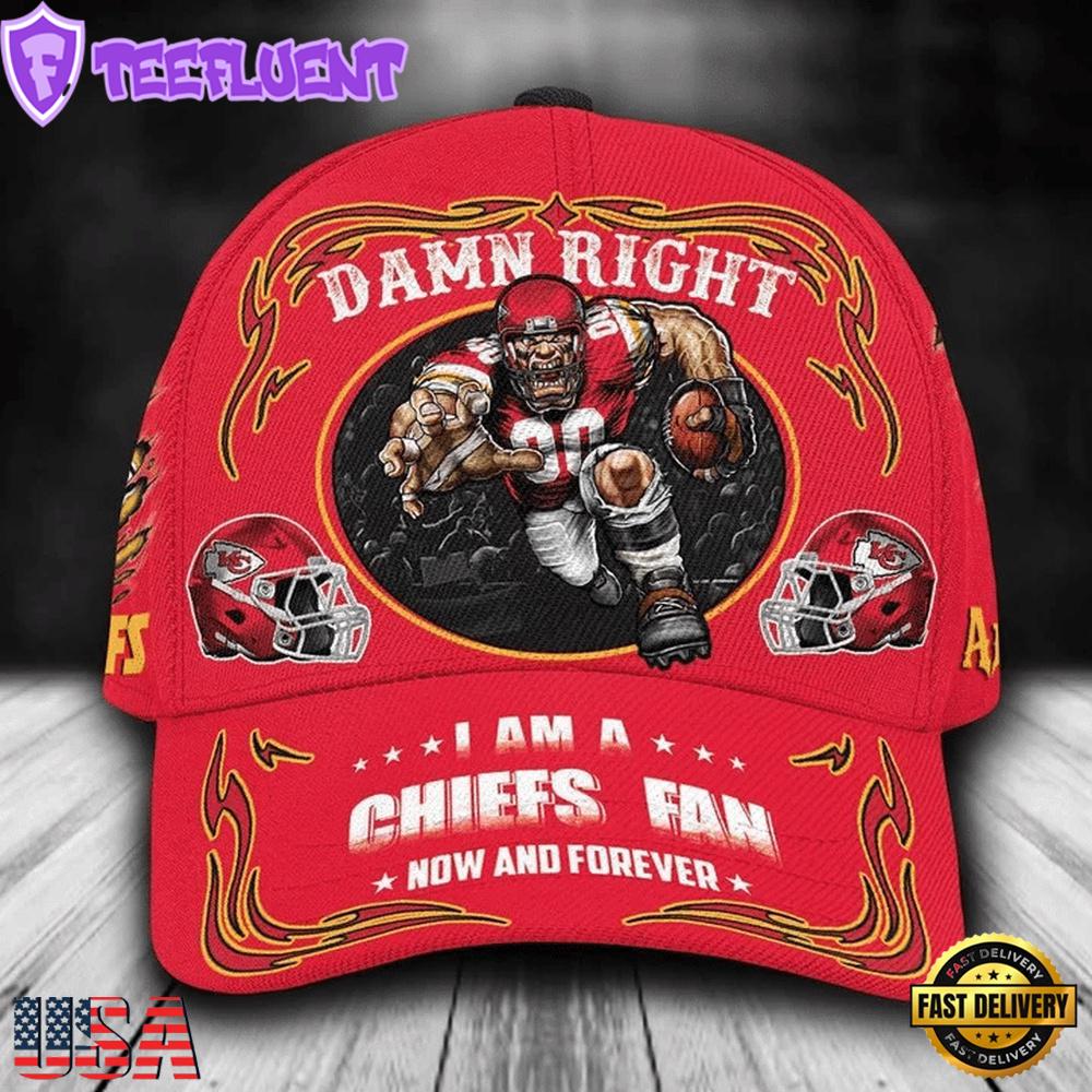 Custom Name Kansas City Chiefs NFL Mascot Damn Right Sport Baseball Cap