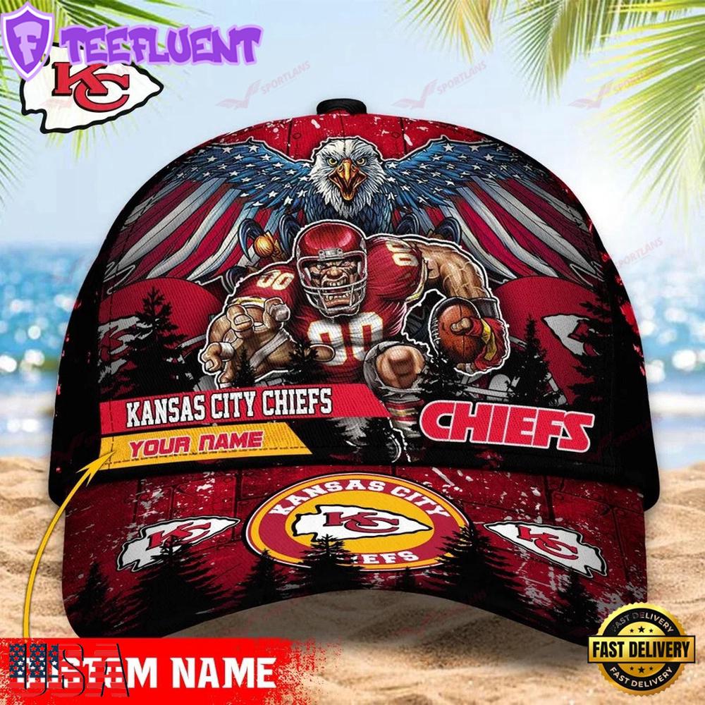 Custom Name Kansas City Chiefs NFL Mascot Eagle Baseball Cap
